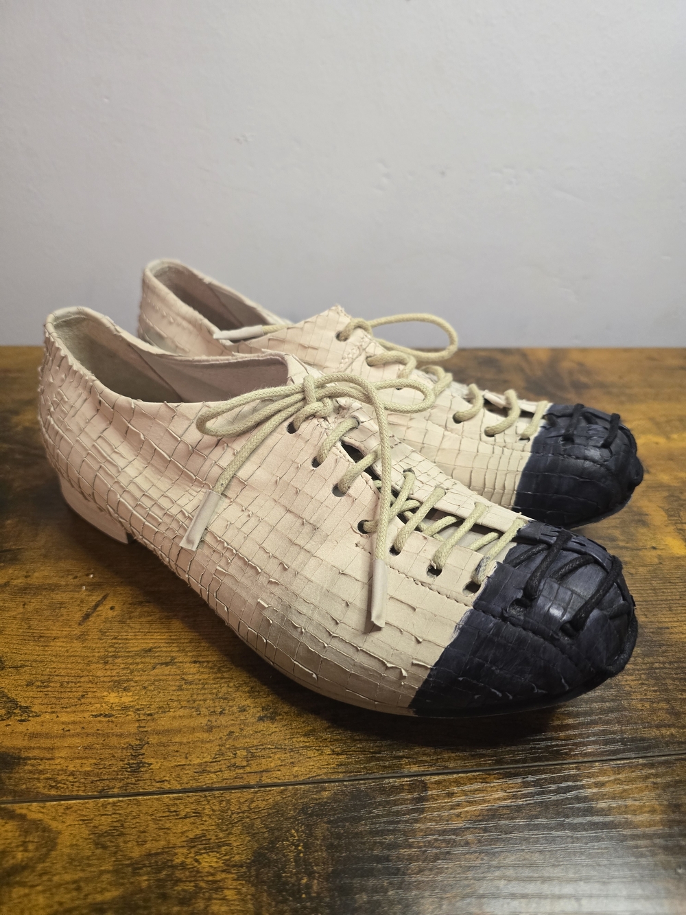 Papucei Woven Leather Flats Scale Texture Laced Contrast Toe EU 38 US 7.5-8 - Picture 2 of 6